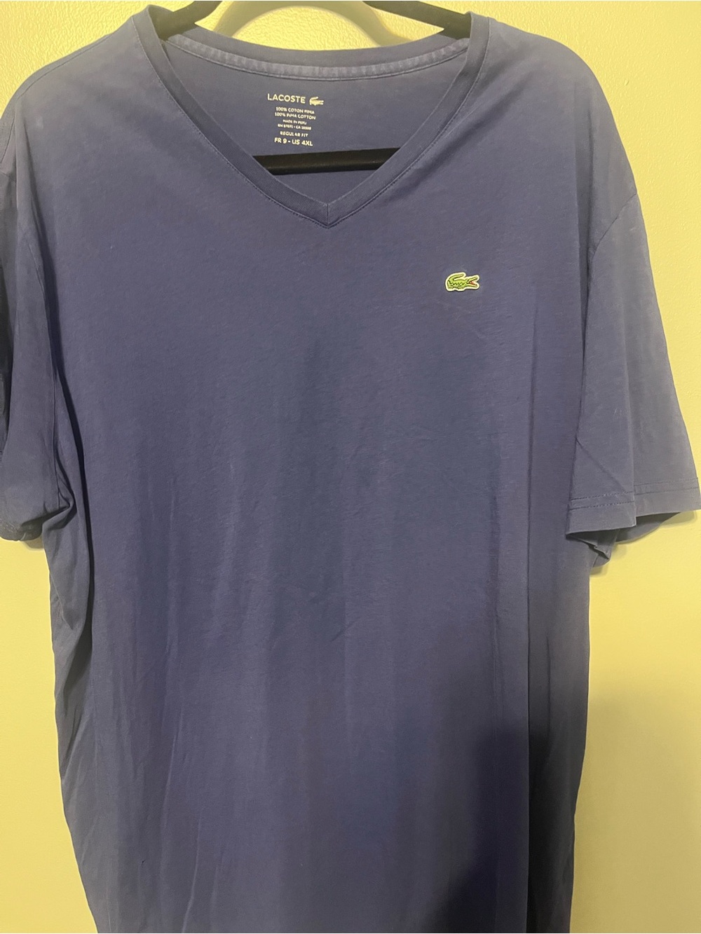Lacoste Men’s V-Neck T-Shirt in Navy with Green Crocodile